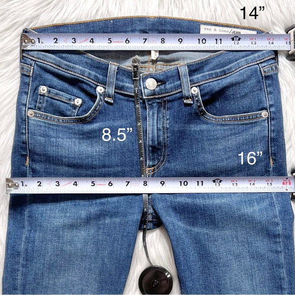 Rag & Bone Fringe Step Hem Distressed Mid Rise Medium Wash Cropped Skinny Jeans - Picture 10 of 11